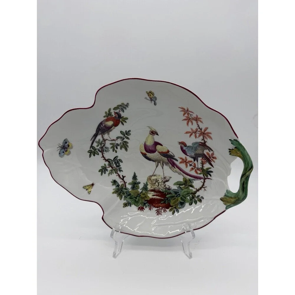 Mottahedeh Williamsburg Porcelain Chelsea Birds Leaf Bowl Portugal Large Vtg